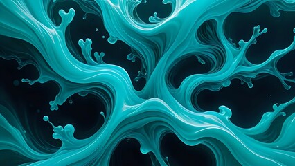 Obraz premium Cool turquoise and deep teal flow together, forming an ethereal underwater effect with smooth textures and a glowing, high-contrast atmosphere