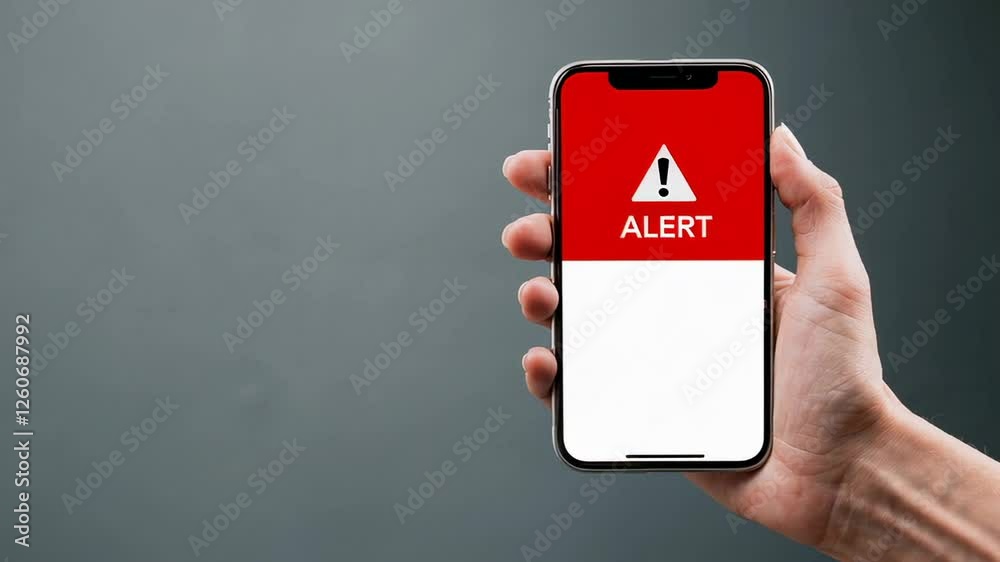 Poster warning notification displaying on smartphone screen while hand holding device, capturing urgent dig