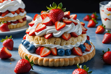 Obraz premium strawberry cake with cream and strawberries