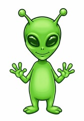 Cute green alien cartoon character.