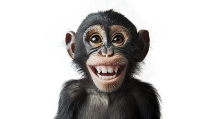 Black furry monkey baby laughing isolated on transparent background