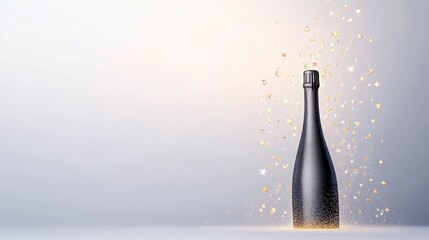 Sparkling Celebration: Black Champagne Bottle - Elegant black champagne bottle with gold confetti, perfect for celebratory occasions. Ideal for websites, marketing materials, and holiday designs