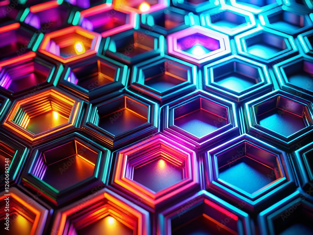 Poster glowing hexagon pattern: abstract tech background stock photo