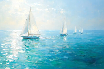 Fototapeta premium Sailboats on a Turquoise Sea