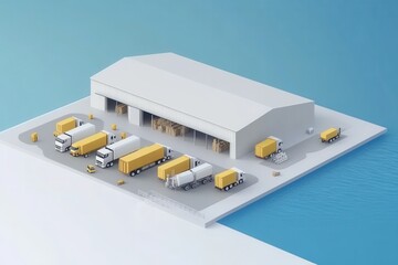 Vector Warehouse Delivery Trucks with Minimal Background in AR Style