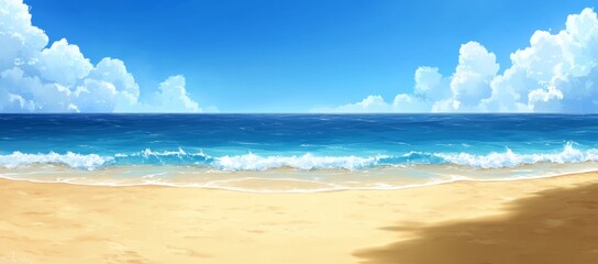 Beautiful Sandy Beach with Gentle Waves and Clear Blue Sky
