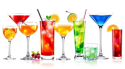Various cocktails and drinks on white