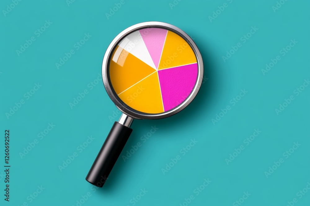 Poster a simple, clean icon of a magnifying glass over a data chart, representing research statistics