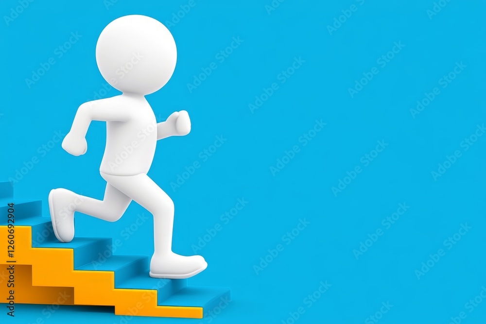 Poster a simple, clean icon of a person running up stairs, symbolizing progress through training