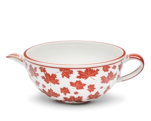 Red Maple Leaf Pattern Porcelain Bowl, Autumn Design,  Empty Ceramic Serving Dish