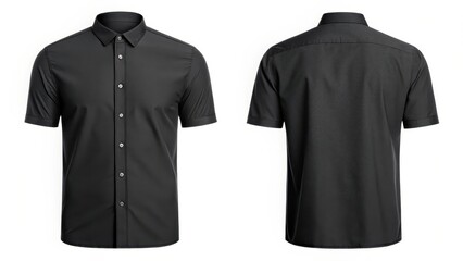 Naklejka premium Black Short Sleeve Mockup Template for Front and Back Views of a Casual Shirt Design