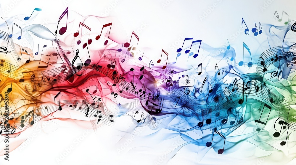 Aufkleber colorful musical notes flowing in a vibrant pattern abstract art digital illustration bright environ
