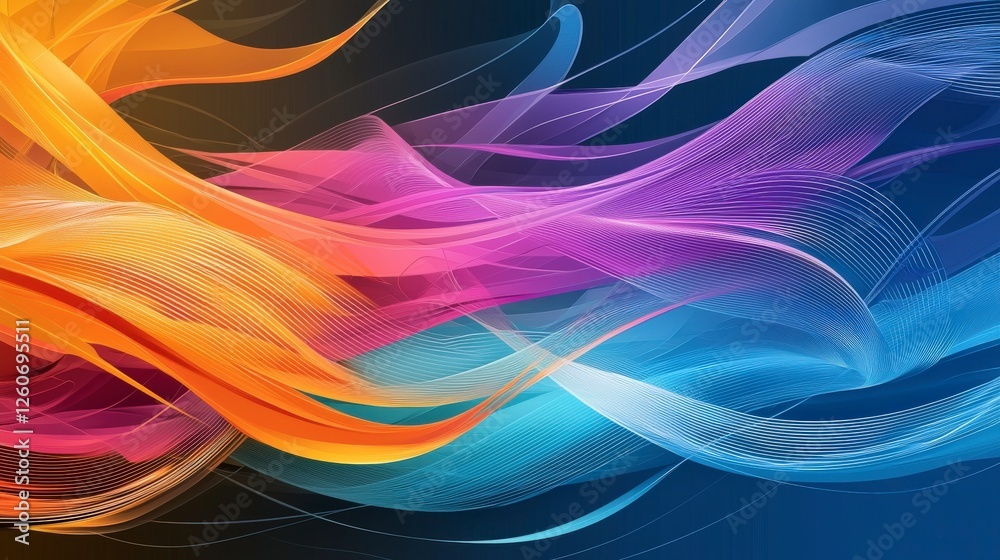 Poster Dynamic curved lines in bright colors symbolizing energy abstract design digital art colorful environment