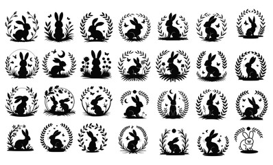 Cute Easter Bunny with Decorative Eggs and Spring Flowers in a Festive Vector Illustration