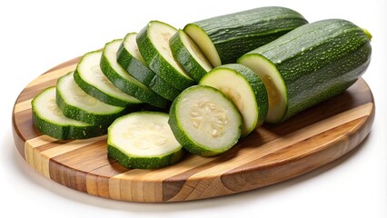 Sliced Zucchini on Wooden Cutting Board - Fresh zucchini sliced on a wooden cutting board, ready for cooking or adding to dishes.

 