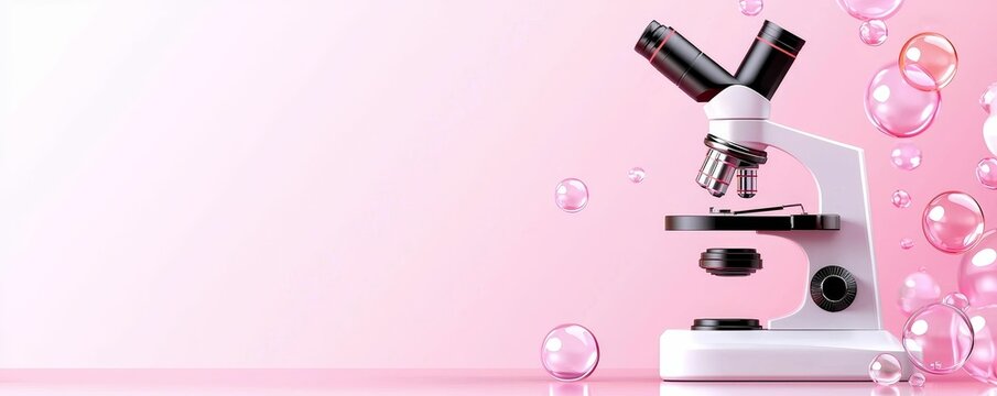 Microscope on a pink background with bubbles