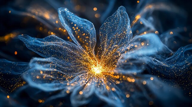 Golden light expanding from centered bloom abstract colorful digital art soft glow ethereal beauty