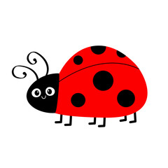 Cute Lady bug, lady bird icon. Cartoon kawaii funny baby character. Black and red insect. Happy Valentines Day. Card Sticker print. Childish style. Flat design. Isolated. White background. Vector