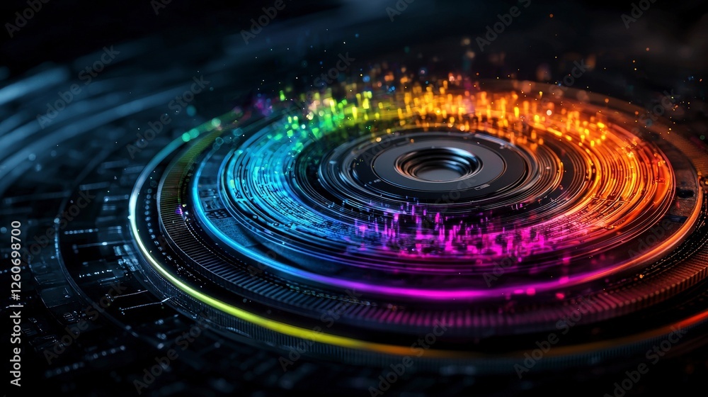 Aufkleber rhythmic spinning concentric circles digital art abstract colorful environment close-up view visual 
