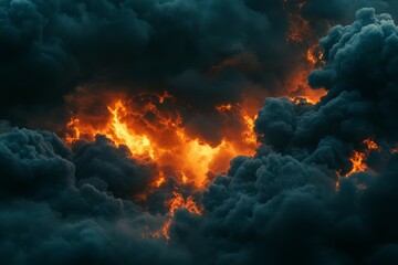 Fototapeta premium Intense fire and dark smoke scene. Artificial Intelligence