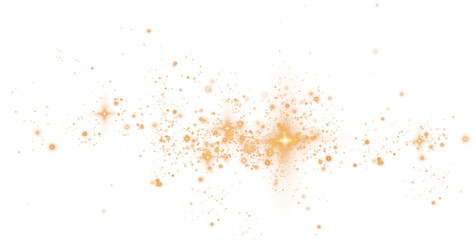 Glowing golden bokeh circles. Christmas background. Powder. Magic shining gold dust. Fine, shiny dust bokeh particles fall off slightly. Fantastic shimmer effect. PNG.