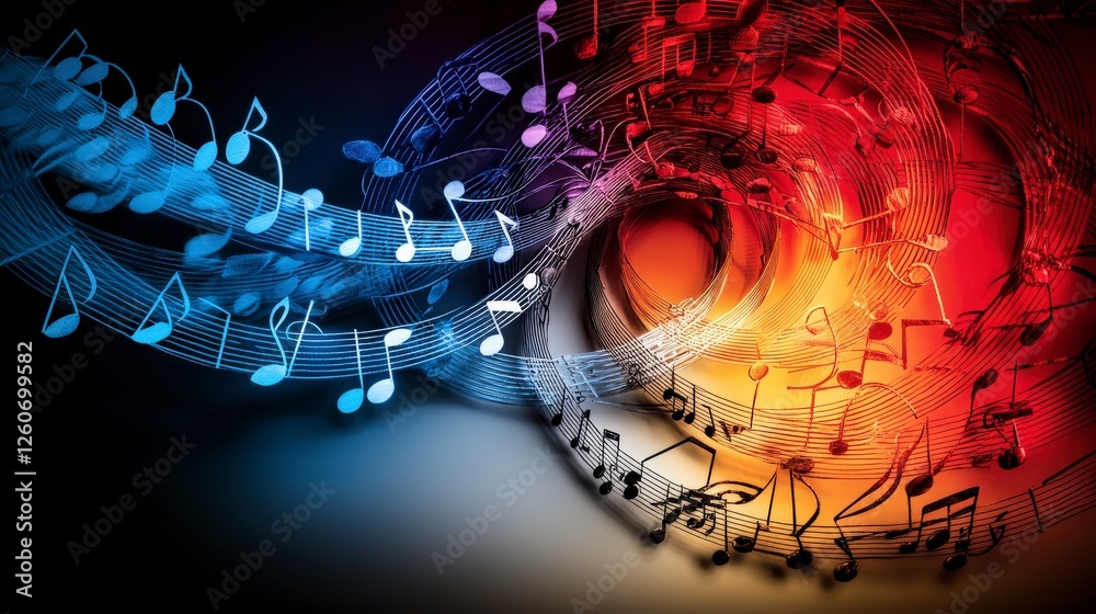 Poster colorful spiral of music notes in vibrant hues abstract art digital creation dynamic environment cre