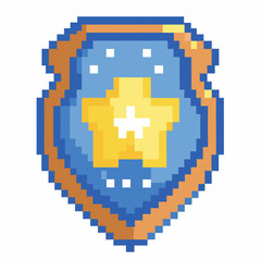 Obraz premium Pixel Art Sheriff Badge Icon Retro 8 Bit Police Emblem for Gaming and Vintage Design Projects