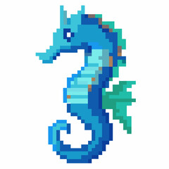 Pixel Art Blue Seahorse Illustration   Retro Ocean Themed Digital Artwork