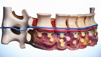 Cross-Section of the Human Spine Showing Vertebrae, Discs, and Spinal Cord