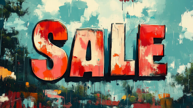 Bright and bold sale sign attracting attention in a vibrant outdoor market setting on a sunny day