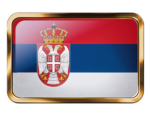 Obraz premium セルビアの国旗のブローチ。白背景。(Republic of Serbia flag brooch on white background.) 