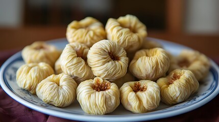 Closeup of Delicious Dried Figs on Plate, Sweet Treat, Healthy Snack
