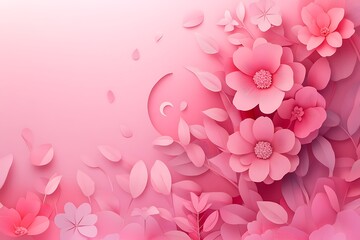 Fototapeta premium Beautiful Floral Decorated Crescent Moon On Brown Background.Ramadan Kareem greeting template with moon. Podium, stand on holiday light background for advertising products.Religious Muslim young boy 