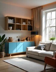 Modernes Wohnzimmer mit stilvoller Einrichtung und harmonischer Farbgestaltung