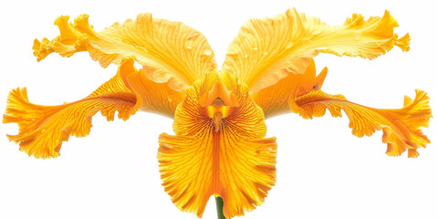 Bright yellow iris flower displaying intricate petal structure in detail