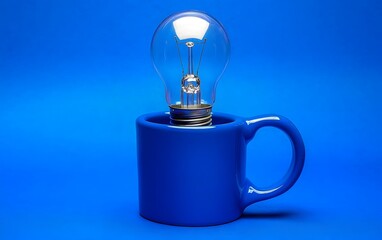 Bright Idea Blue Mug Lightbulb Minimalist Concept