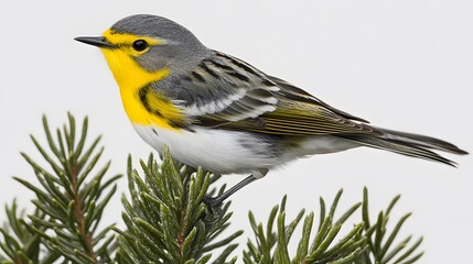 Fototapeta premium Stunning Yellow-rumped Warbler Bird on Pine Branch