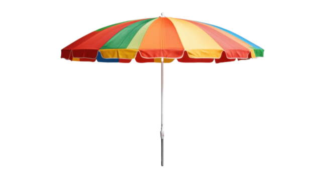 Colorful beach umbrella providing shade on transparent background