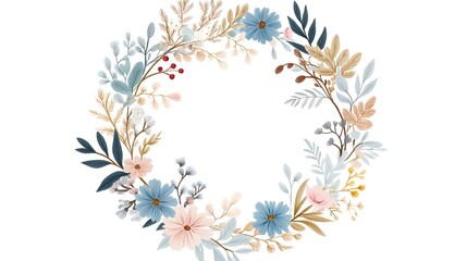 Floral wreath white background, spring vector illustration.