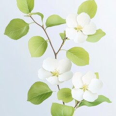 Naklejka premium Delicate White Flowers with Green Leaves on a Soft Background
