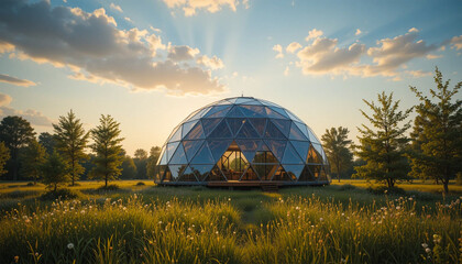 Fototapeta premium Futuristic geodesic dome structure with glass panels