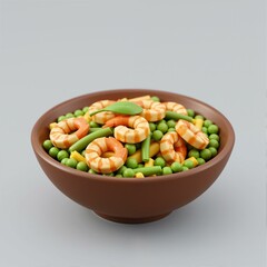 A brown bowl filled with food.