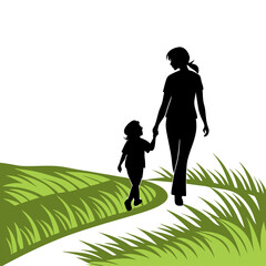 Mother and Child Walking in Peaceful Harmony