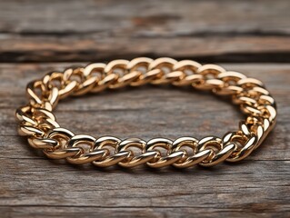 Obraz premium Heavy gold chains coiled elegantly on a polished wooden surface