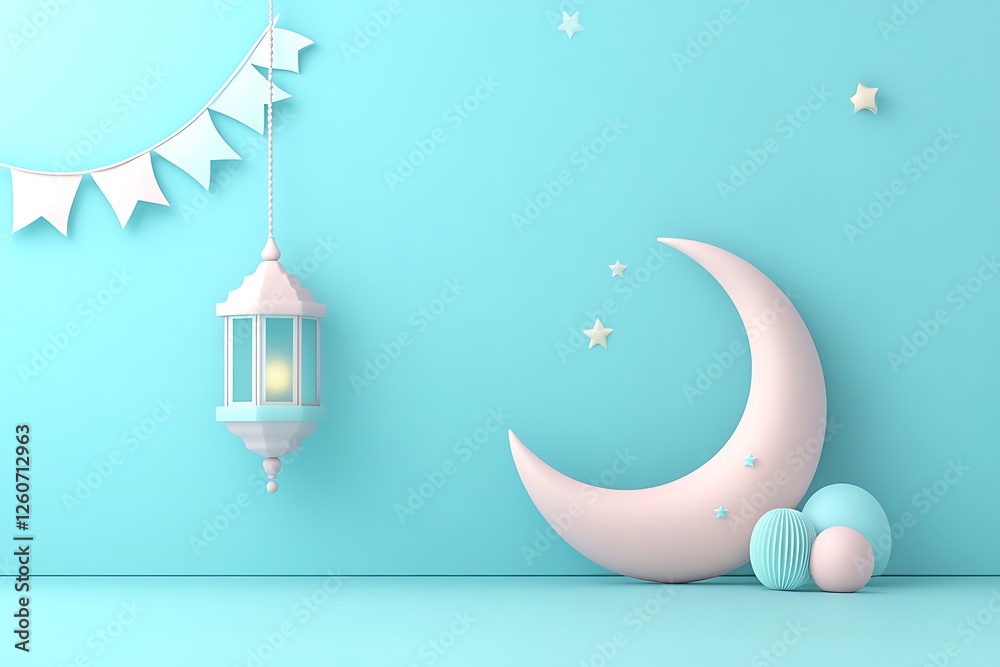 Fototapete 3d rendering image of ramadan and eid fitr theme greeting background with islamic decoration objects