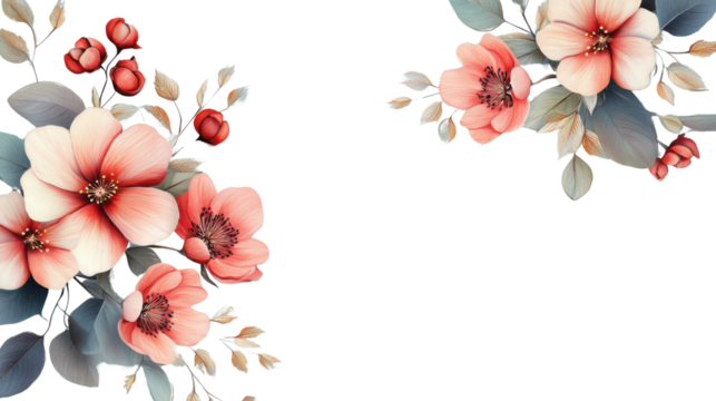 Blooming pink flowers creating a stunning border on transparent background