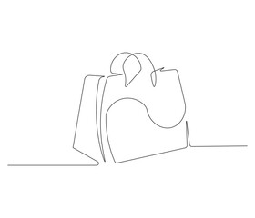Continuous one line drawing of shopping bag. Single line drawing illustration of shopping bag . Paper bag concept vector art. Doodle line illustration.