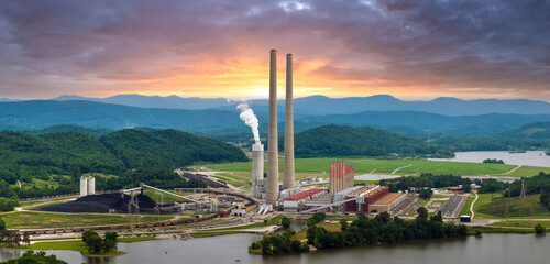 Thermal power plant burning coal fossil fuel for production of electrical energy. Kingston power...