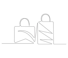 Continuous one line drawing of shopping bag. Single line drawing illustration of shopping bag . Paper bag concept vector art. Doodle line illustration.