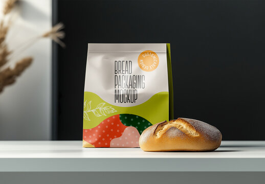 Bread Packaging Mockup &ndash; Standing Paper Bag Template for Bakery Branding and Artisan Food Labeling Presentations